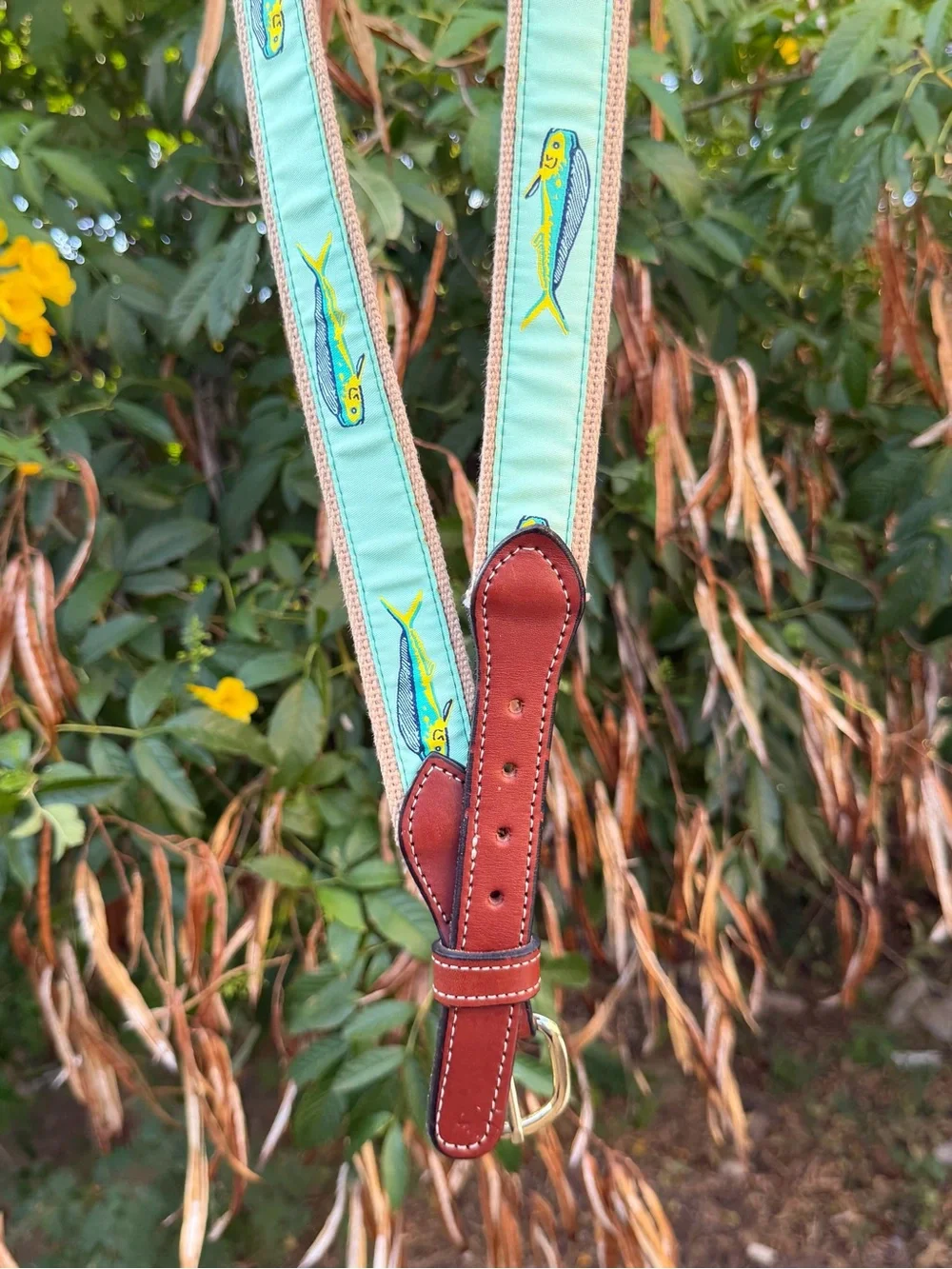 Preston Green Embroidered Fish Strap, sz 38, long 44 inches